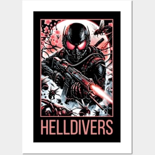 dynamic composition of Helldivers fighting against a swarm of insect-like aliens - fantasy Posters and Art